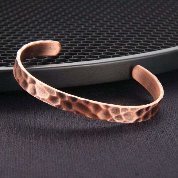 Hammered Copper Cuff Bracelet Hypoallergenic Adjustable Arthritis Therapy Rustic - Picture 1 of 4